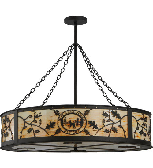 Meyda Lighting Personalized 45" 13-Light Oil Rubbed Bronze Black Dog Lodge Inverted Pendant Light With Amber Mica Shade Glass