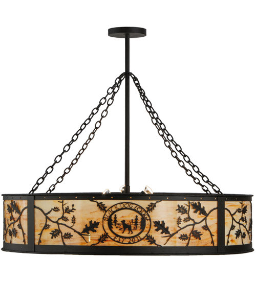 Meyda Lighting Personalized 45" 13-Light Oil Rubbed Bronze Black Dog Lodge Inverted Pendant Light With Amber Mica Shade Glass