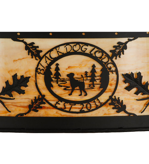 Meyda Lighting Personalized 45" 13-Light Oil Rubbed Bronze Black Dog Lodge Inverted Pendant Light With Amber Mica Shade Glass