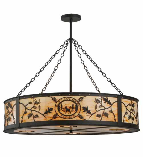 Meyda Lighting Personalized 45" 13-Light Oil Rubbed Bronze Black Dog Lodge Inverted Pendant Light With Amber Mica Shade Glass
