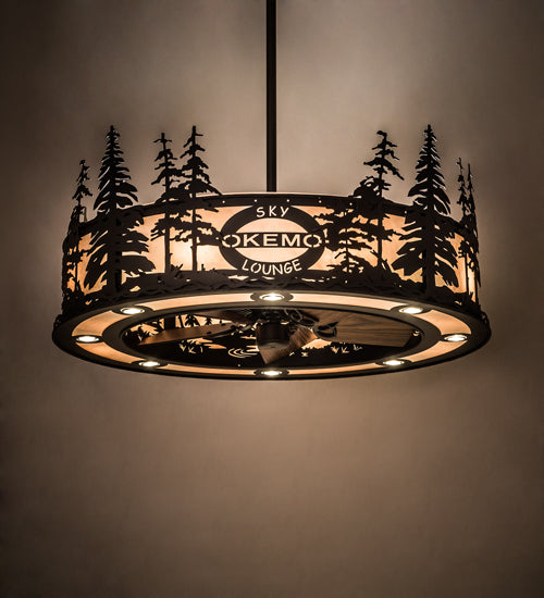 Meyda Lighting Personalized 45" 24-Light Oil Rubbed Bronze Okemo Sky Lounge Chandelier With Fleshtone Idalight Shade and Fan