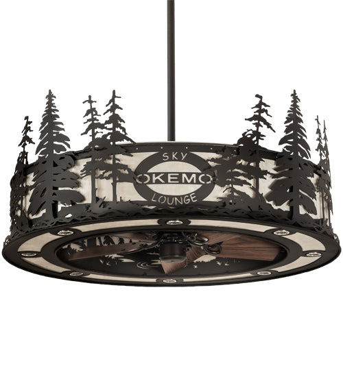 Meyda Lighting Personalized 45" 24-Light Oil Rubbed Bronze Okemo Sky Lounge Chandelier With Fleshtone Idalight Shade and Fan