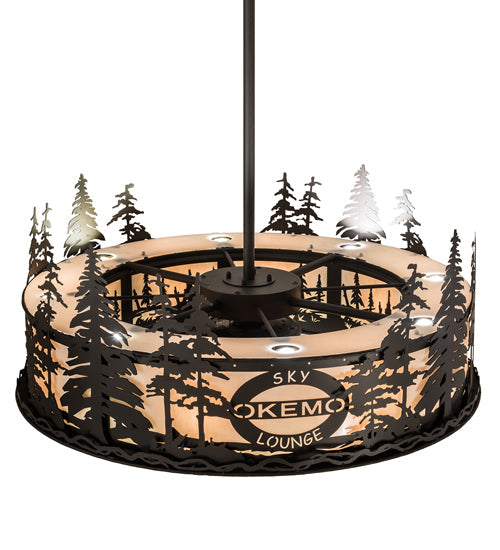 Meyda Lighting Personalized 45" 24-Light Oil Rubbed Bronze Okemo Sky Lounge Chandelier With Fleshtone Idalight Shade and Fan