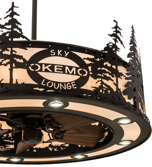 Meyda Lighting Personalized 45" 24-Light Oil Rubbed Bronze Okemo Sky Lounge Chandelier With Fleshtone Idalight Shade and Fan