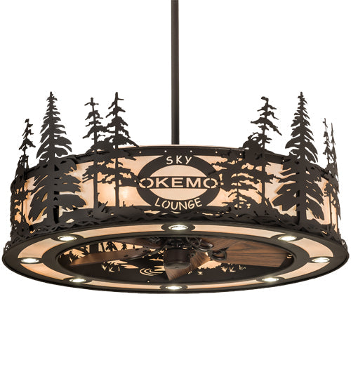 Meyda Lighting Personalized 45" 24-Light Oil Rubbed Bronze Okemo Sky Lounge Chandelier With Fleshtone Idalight Shade and Fan