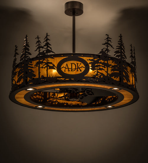 Meyda Lighting Personalized 45" 8-Light Copper Vein Tall Pines Chandelier With New Mica Acrylic Shade and Fan