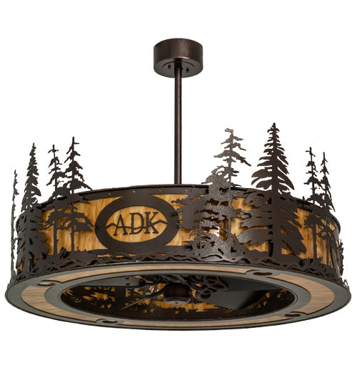 Meyda Lighting Personalized 45" 8-Light Copper Vein Tall Pines Chandelier With New Mica Acrylic Shade and Fan
