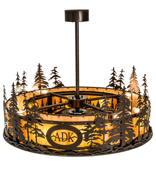 Meyda Lighting Personalized 45" 8-Light Copper Vein Tall Pines Chandelier With New Mica Acrylic Shade and Fan
