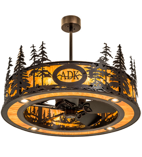Meyda Lighting Personalized 45" 8-Light Copper Vein Tall Pines Chandelier With New Mica Acrylic Shade and Fan