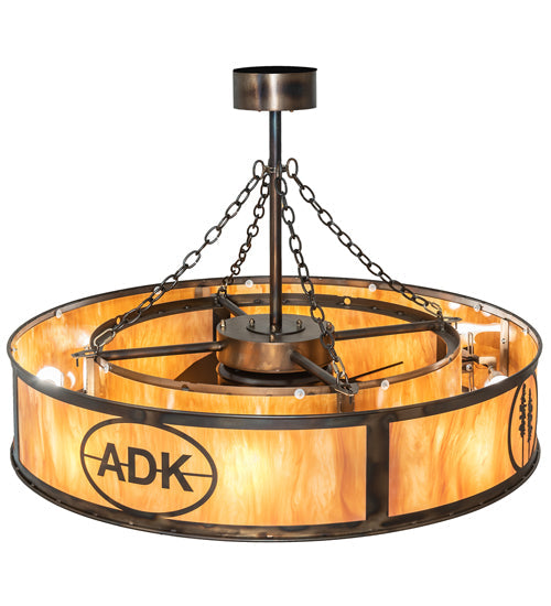 Meyda Lighting Personalized 45" 8-Light Light Burnished Antique Copper Adirondack Bank Chandelier With Ambra Siena Shade and Fan