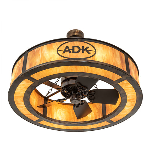Meyda Lighting Personalized 45" 8-Light Light Burnished Antique Copper Adirondack Bank Chandelier With Ambra Siena Shade and Fan