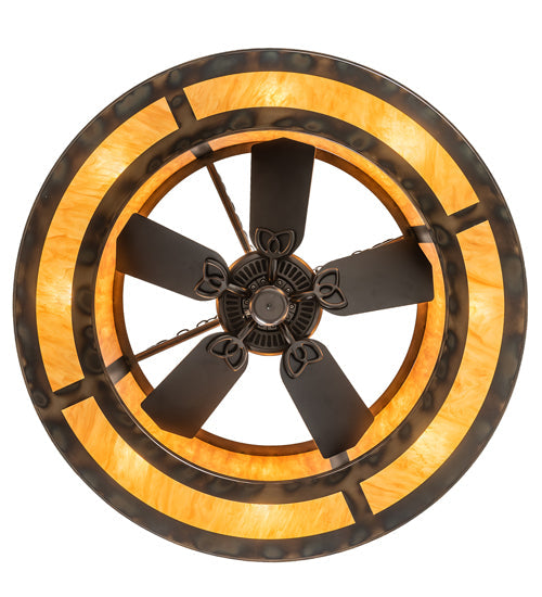 Meyda Lighting Personalized 45" 8-Light Light Burnished Antique Copper Adirondack Bank Chandelier With Ambra Siena Shade and Fan