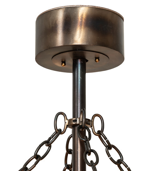 Meyda Lighting Personalized 45" 8-Light Light Burnished Antique Copper Adirondack Bank Chandelier With Ambra Siena Shade and Fan