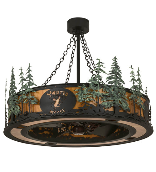 Meyda Lighting Personalized 45" 8-Light Textured Black & Green Trees Chandelier With New Amber Mica Acrylic Shade and Fan