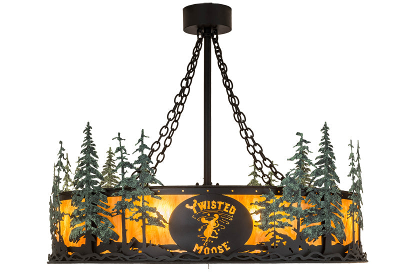 Meyda Lighting Personalized 45" 8-Light Textured Black & Green Trees Chandelier With New Amber Mica Acrylic Shade and Fan