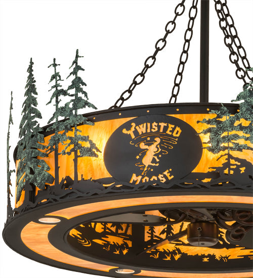 Meyda Lighting Personalized 45" 8-Light Textured Black & Green Trees Chandelier With New Amber Mica Acrylic Shade and Fan