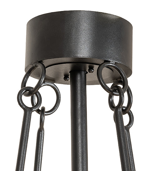 Meyda Lighting Personalized 48" 16-Light Textured Black Chasing Bear Lodge Chandelier With Amber Mica Shade Glass and Fan