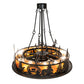 Meyda Lighting Personalized 48" 16-Light Textured Black Chasing Bear Lodge Chandelier With Amber Mica Shade Glass and Fan