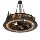Meyda Lighting Personalized 48" 16-Light Textured Black Chasing Bear Lodge Chandelier With Amber Mica Shade Glass and Fan