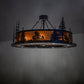 Meyda Lighting Personalized 48" 16-Light Textured Black Lazy Bear Lodge Chandelier With Amber Mica Shade Glass and Fan