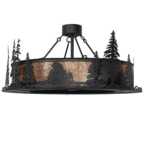 Meyda Lighting Personalized 48" 16-Light Textured Black Lazy Bear Lodge Chandelier With Amber Mica Shade Glass and Fan