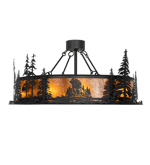 Meyda Lighting Personalized 48" 16-Light Textured Black Lazy Bear Lodge Chandelier With Amber Mica Shade Glass and Fan