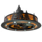 Meyda Lighting Personalized 48" 16-Light Textured Black Lazy Bear Lodge Chandelier With Amber Mica Shade Glass and Fan