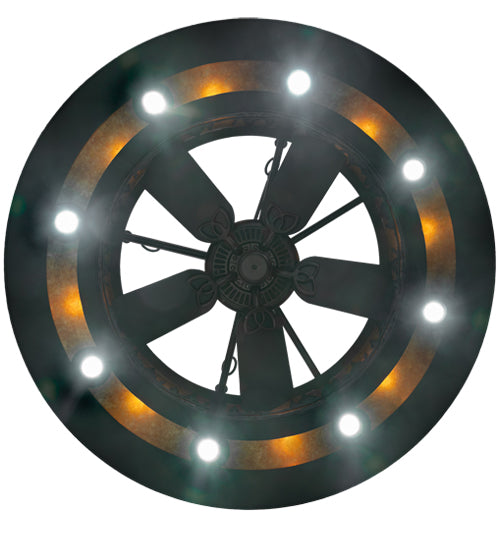 Meyda Lighting Personalized 48" 16-Light Textured Black Lazy Bear Lodge Chandelier With Amber Mica Shade Glass and Fan