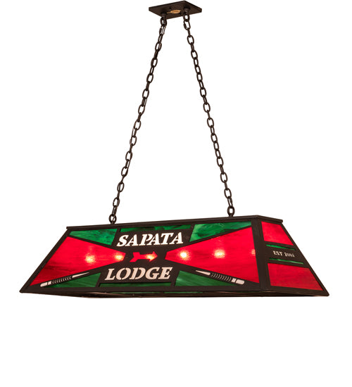 Meyda Lighting Personalized 48" 6-Light Costello Black Sapata Lodge Island Pendant Light With Multi-Colored Shade Glass