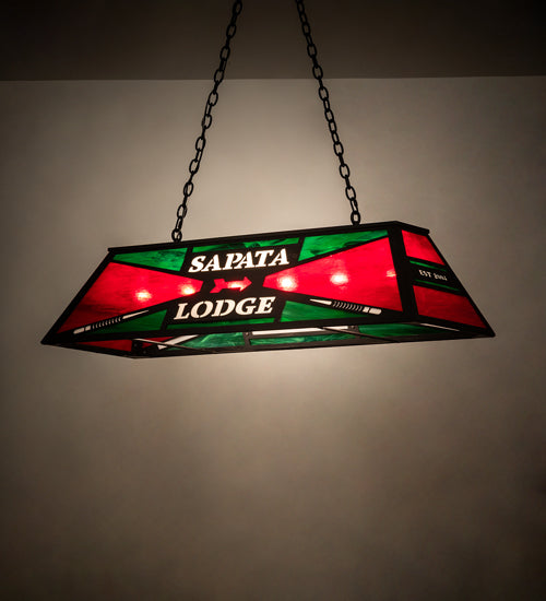Meyda Lighting Personalized 48" 6-Light Costello Black Sapata Lodge Island Pendant Light With Multi-Colored Shade Glass