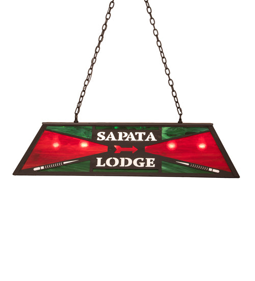 Meyda Lighting Personalized 48" 6-Light Costello Black Sapata Lodge Island Pendant Light With Multi-Colored Shade Glass