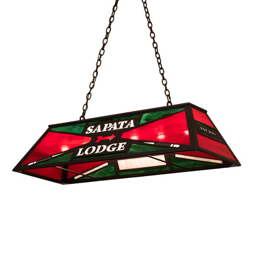 Meyda Lighting Personalized 48" 6-Light Costello Black Sapata Lodge Island Pendant Light With Multi-Colored Shade Glass