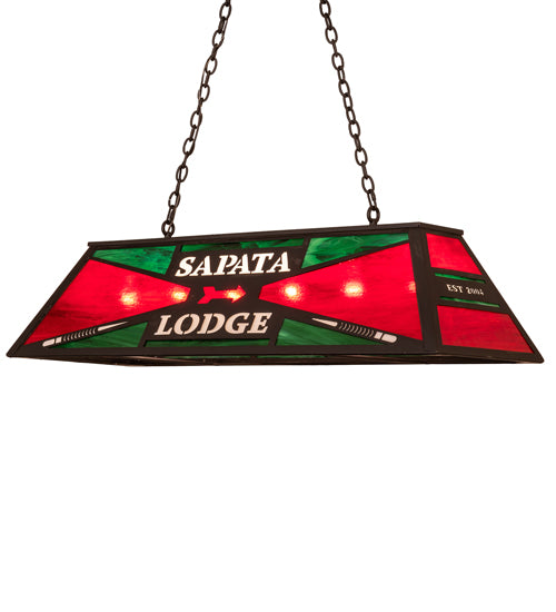 Meyda Lighting Personalized 48" 6-Light Costello Black Sapata Lodge Island Pendant Light With Multi-Colored Shade Glass