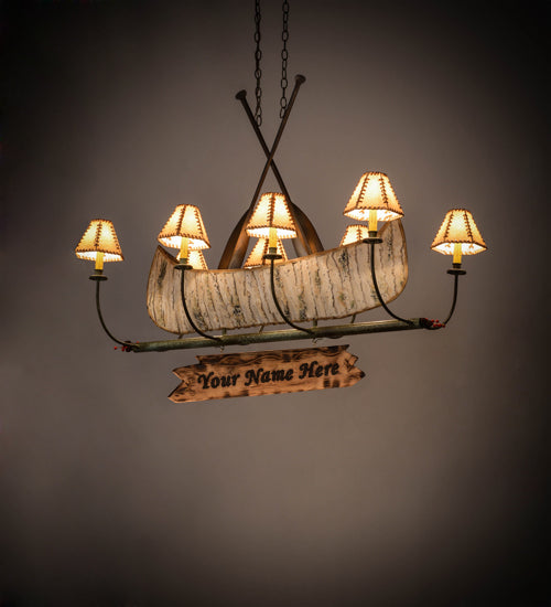 Meyda Lighting Personalized 48" 8-Light Antique Copper & Tarnished Copper Canoe Chandelier With Beige Shade