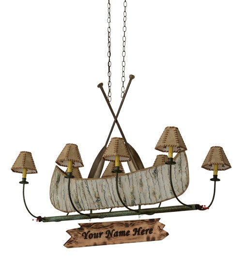 Meyda Lighting Personalized 48" 8-Light Antique Copper & Tarnished Copper Canoe Chandelier With Beige Shade