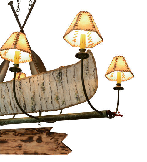 Meyda Lighting Personalized 48" 8-Light Antique Copper & Tarnished Copper Canoe Chandelier With Beige Shade