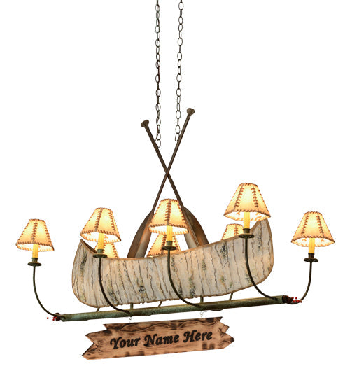 Meyda Lighting Personalized 48" 8-Light Antique Copper & Tarnished Copper Canoe Chandelier With Beige Shade