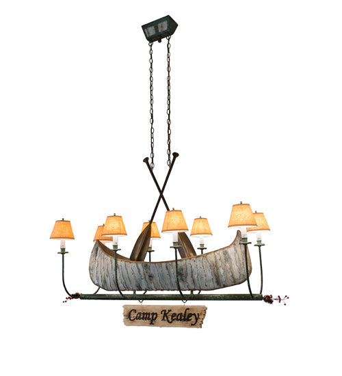 Meyda Lighting Personalized 48" 8-Light Natural Wood & Tarnished Copper Canoe Chandelier With Beige Shade