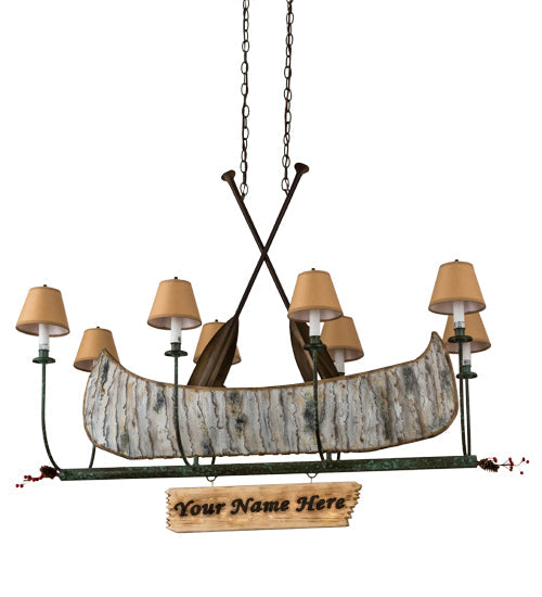 Meyda Lighting Personalized 48" 8-Light Natural Wood & Tarnished Copper Canoe Chandelier With Beige Shade