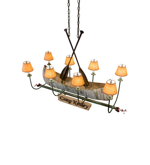 Meyda Lighting Personalized 48" 8-Light Natural Wood & Tarnished Copper Canoe Chandelier With Beige Shade