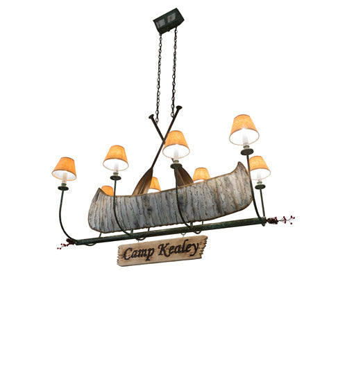 Meyda Lighting Personalized 48" 8-Light Natural Wood & Tarnished Copper Canoe Chandelier With Beige Shade