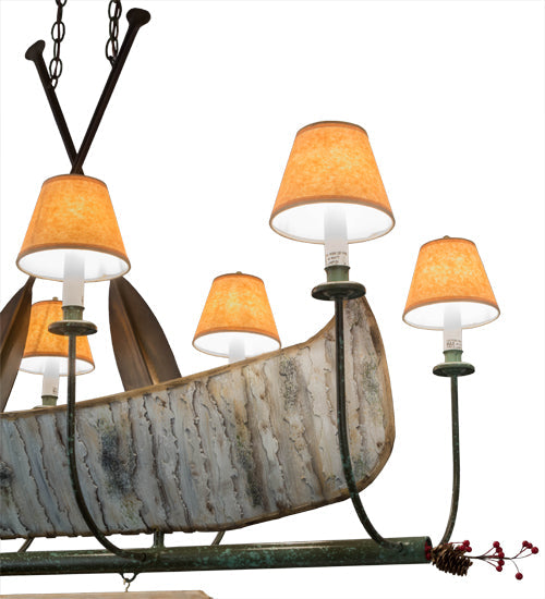 Meyda Lighting Personalized 48" 8-Light Natural Wood & Tarnished Copper Canoe Chandelier With Beige Shade