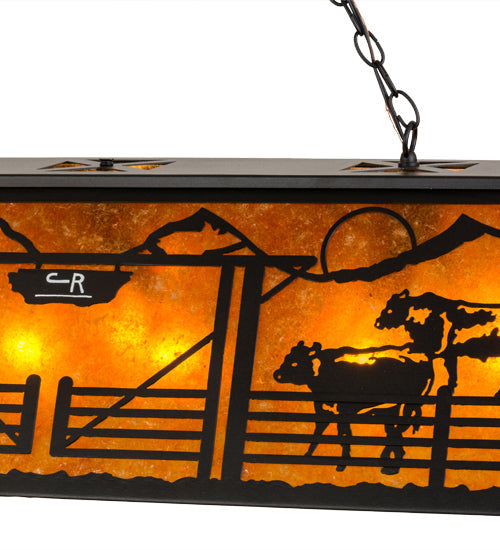Meyda Lighting Personalized 48" 9-Light Black Ranch Island Pendant Light With Amber Mica Shade Glass