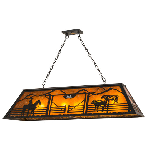 Meyda Lighting Personalized 48" 9-Light Black Ranch Island Pendant Light With Amber Mica Shade Glass