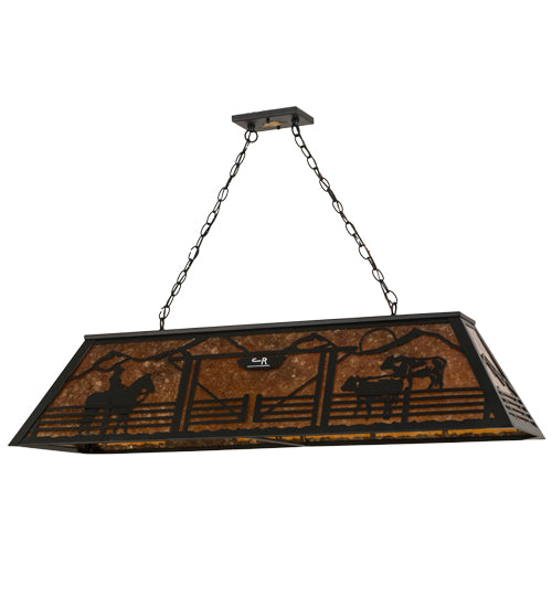 Meyda Lighting Personalized 48" 9-Light Black Ranch Island Pendant Light With Amber Mica Shade Glass