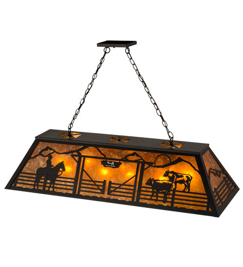 Meyda Lighting Personalized 48" 9-Light Black Ranch Island Pendant Light With Amber Mica Shade Glass