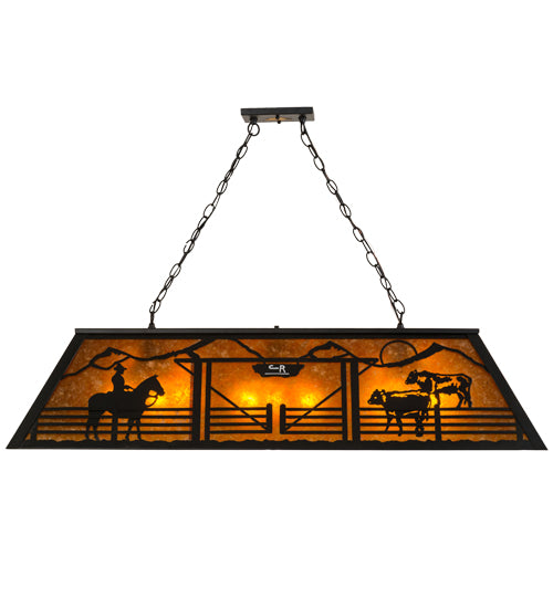 Meyda Lighting Personalized 48" 9-Light Black Ranch Island Pendant Light With Amber Mica Shade Glass