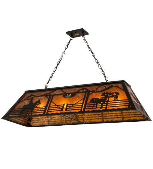 Meyda Lighting Personalized 48" 9-Light Black Ranch Island Pendant Light With Amber Mica Shade Glass
