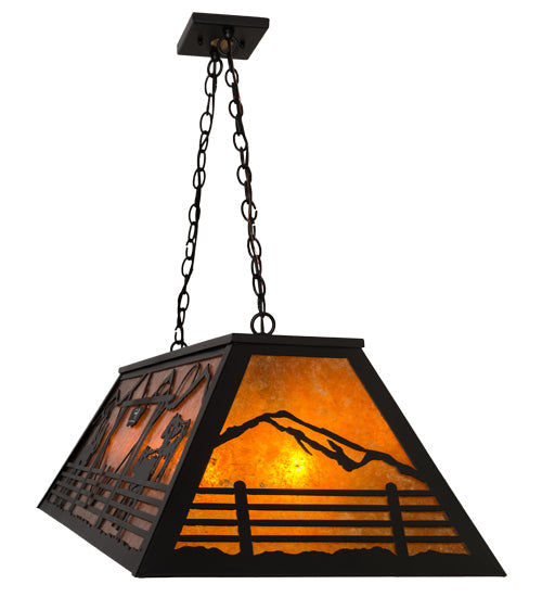 Meyda Lighting Personalized 48" 9-Light Black Ranch Island Pendant Light With Amber Mica Shade Glass