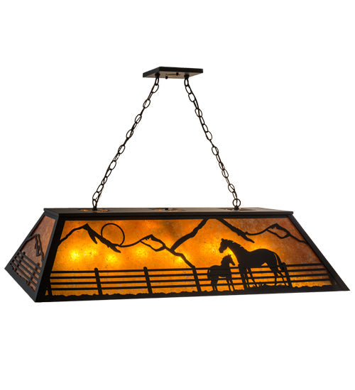 Meyda Lighting Personalized 48" 9-Light Black Ranch Island Pendant Light With Amber Mica Shade Glass